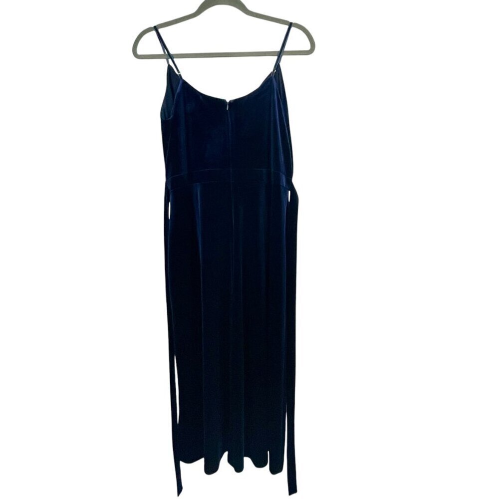 Ali & Jay Navy Velvet Faux Wrap Tie Waist Midi Dress Adjustable Straps L - Picture 3 of 16
